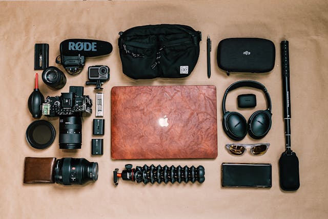 birds eye shot of equipment laid out together